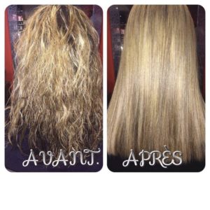 comparatif coiffure blonde lissage avant après